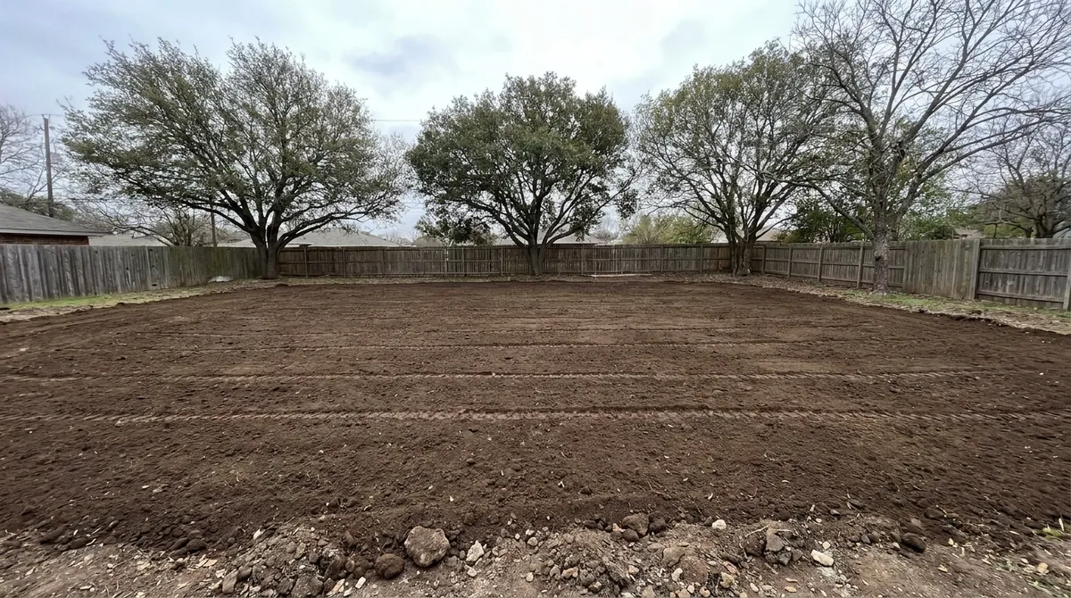 Graded suburban lot after clearing with bare soil ready for new landscaping or construction
