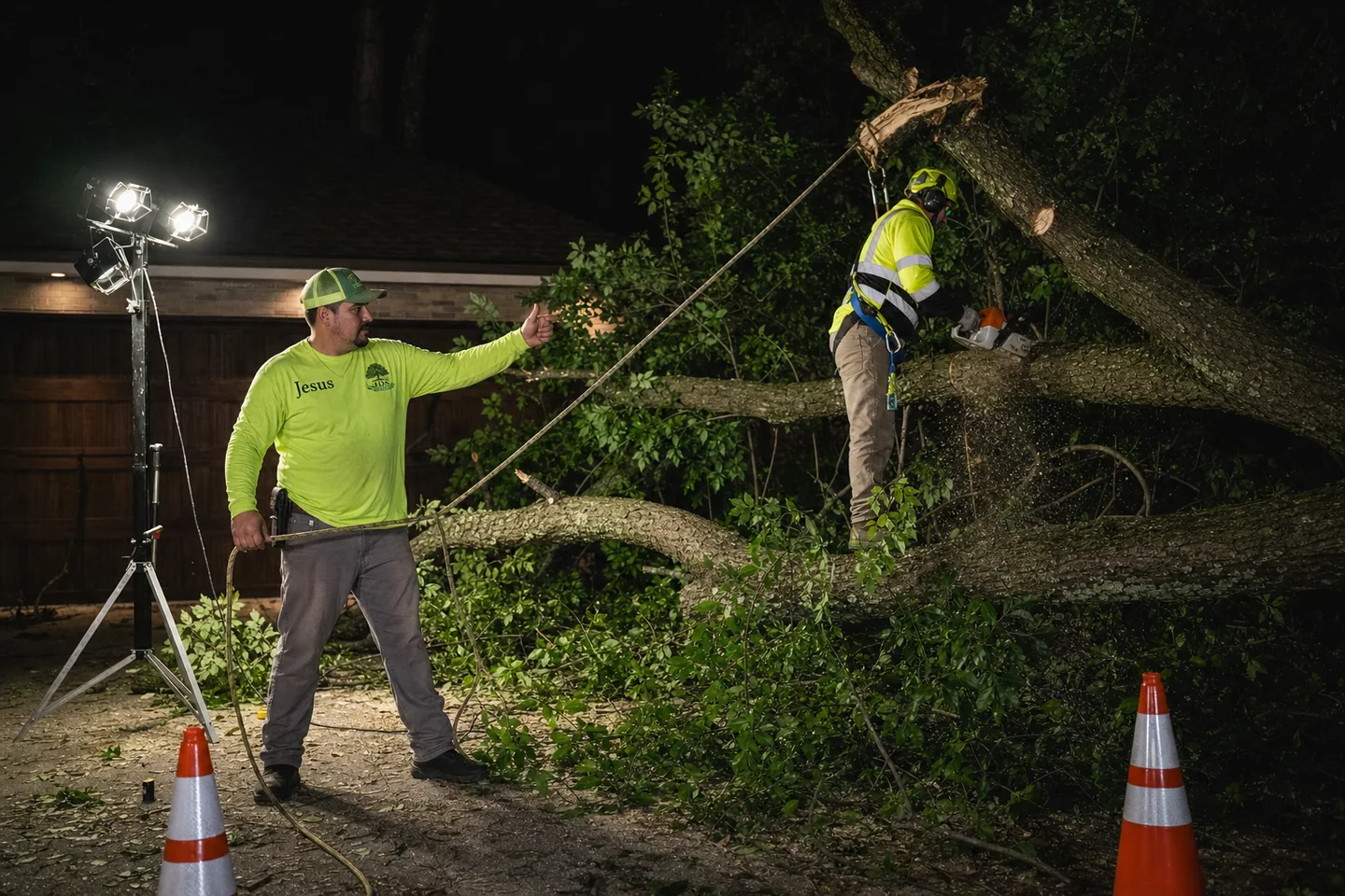 Representative image of Jesus and a JDS crew member working under portable lights during an emergency call